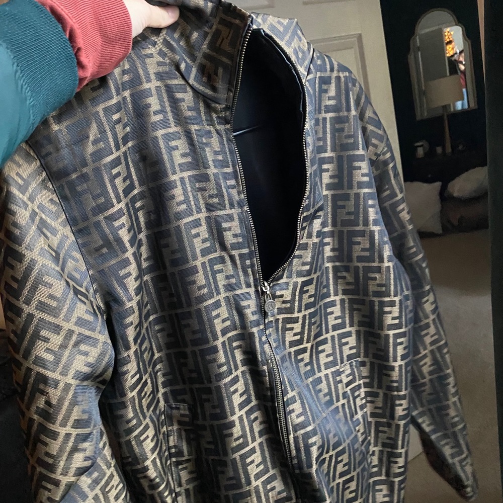 Vintage brown black fendi print reversible Coat